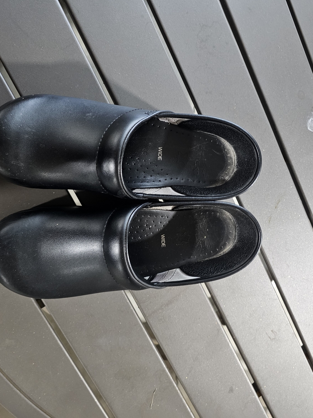 Dansko Women's Black Leather Wide Slip-On Clogs